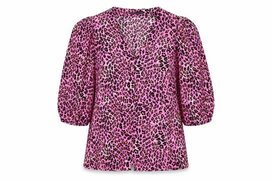 Marks and Spencer Womens Pink Animal Print Viscose Basic Blouse Size 8 V-Neck - Leopard Print