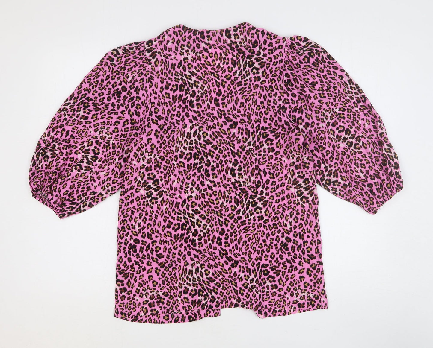 Marks and Spencer Womens Pink Animal Print Viscose Basic Blouse Size 8 V-Neck - Leopard Print
