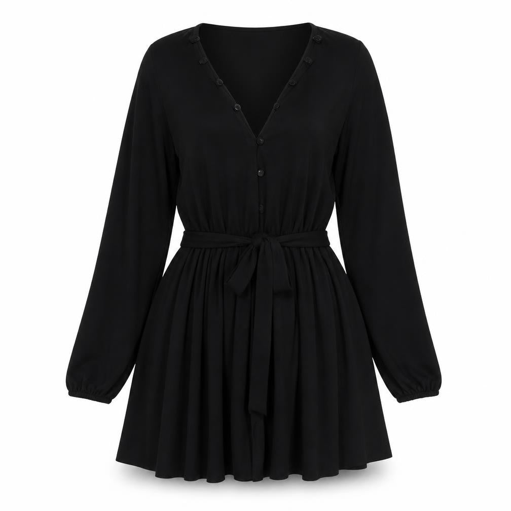 ASOS Womens Black Polyester Fit & Flare Size 10 V-Neck Button