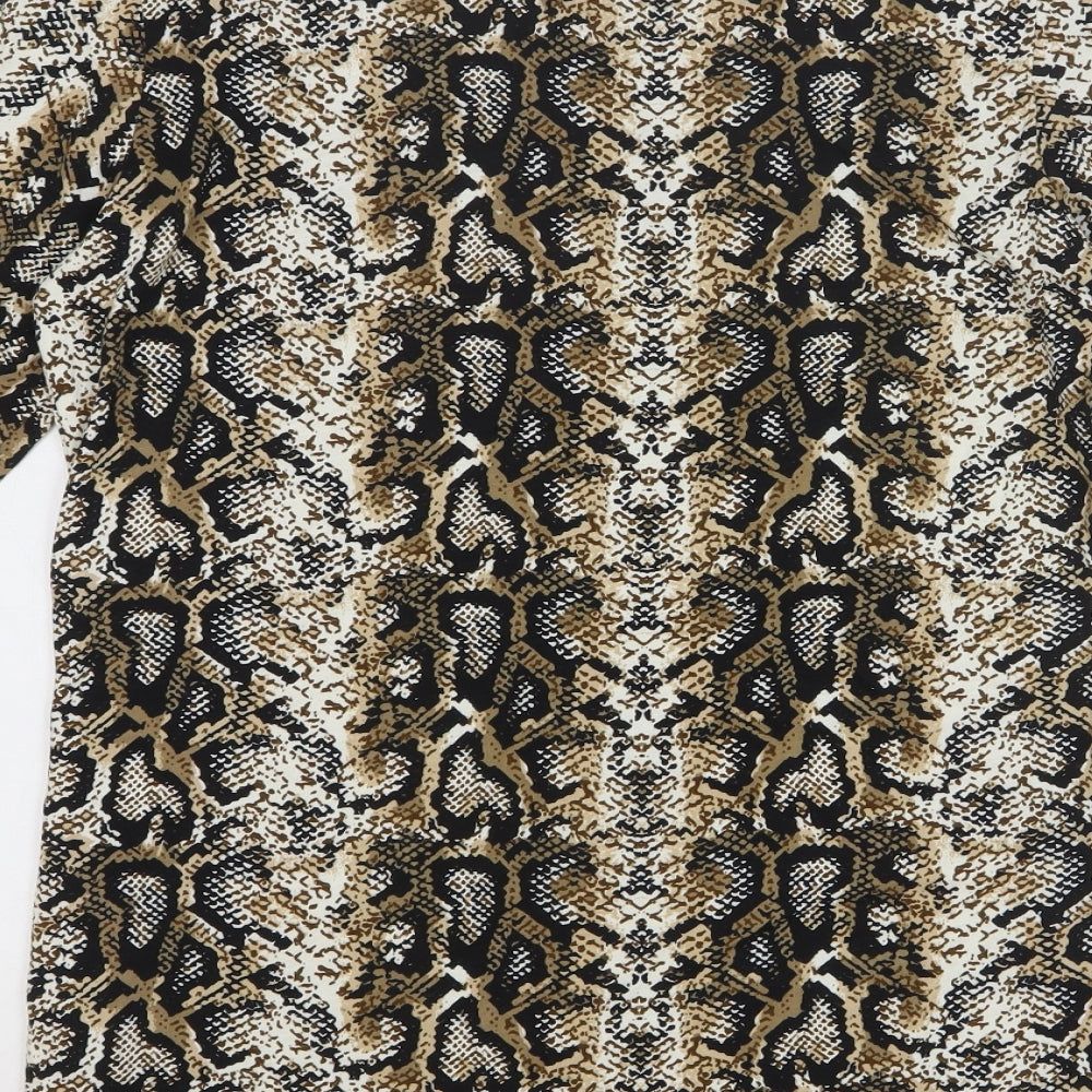 Dorothy Perkins Womens Brown Animal Print 100% Cotton Basic T-Shirt Size 10 Round Neck - Snake Print
