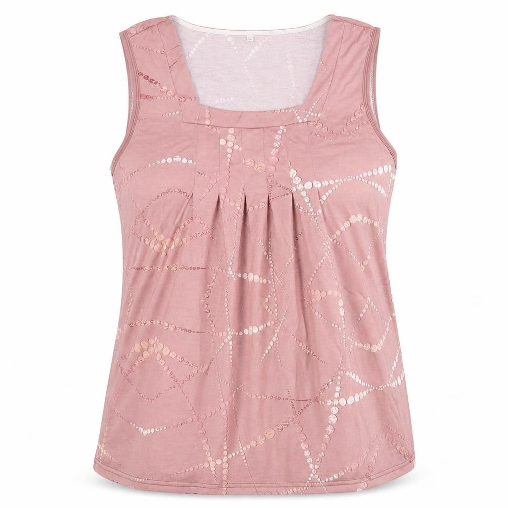 Preworn Womens Pink Geometric Polyester Basic Tank Size 2XL Square Neck
