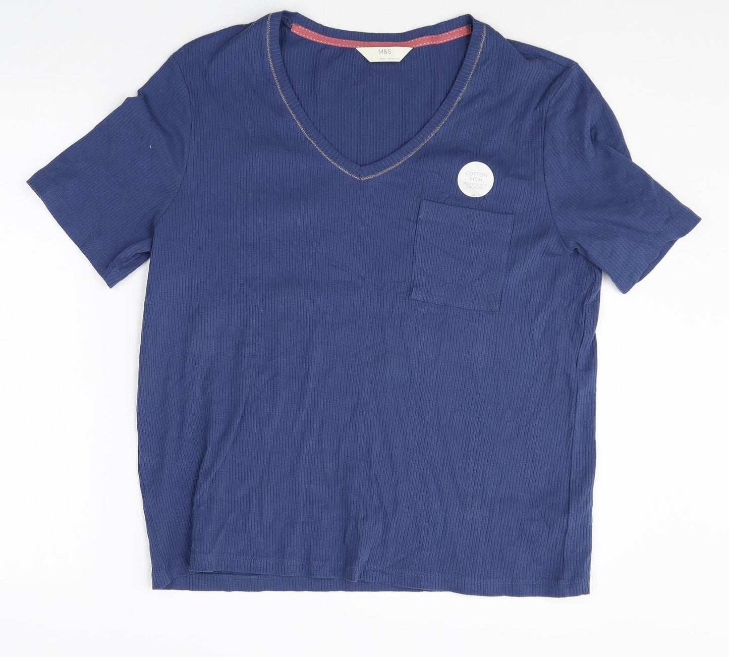 Mark Alexander Womens Blue Cotton Basic T-Shirt Size 14 V-Neck