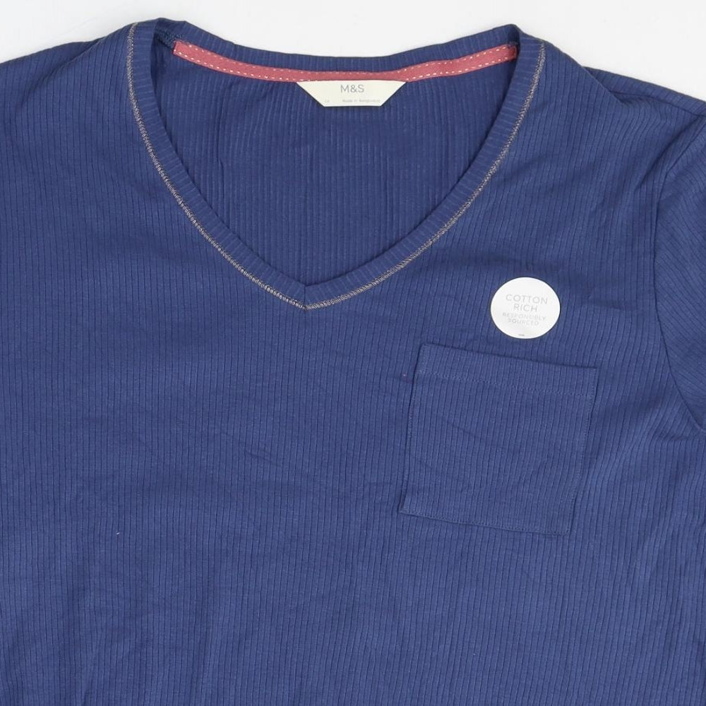 Mark Alexander Womens Blue Cotton Basic T-Shirt Size 14 V-Neck