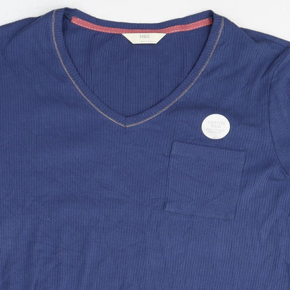 Mark Alexander Womens Blue Cotton Basic T-Shirt Size 14 V-Neck