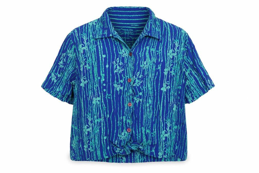 BHS Womens Blue Geometric Viscose Basic Button-Up Size 16 V-Neck