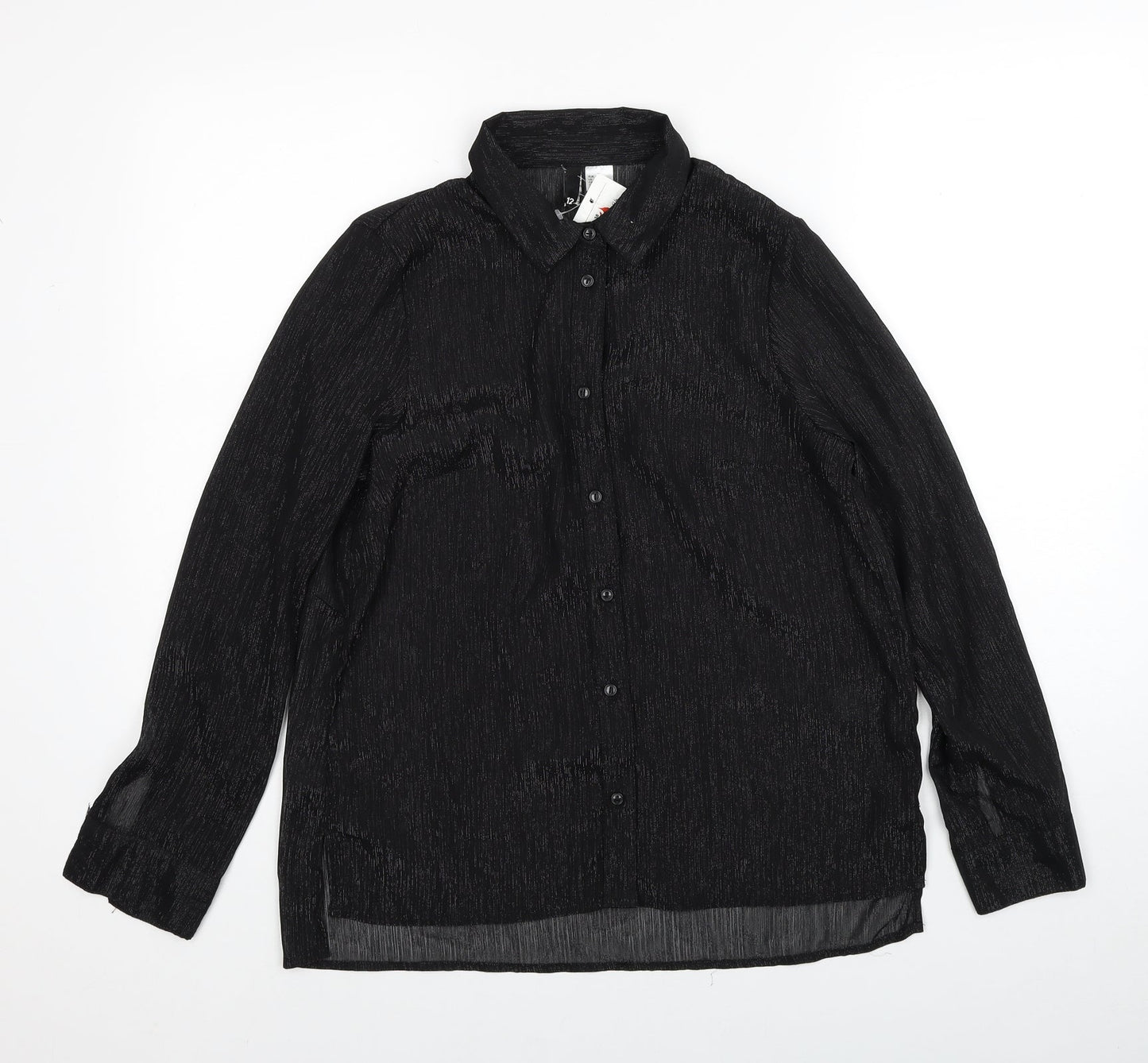 Divided by H&M Womens Black Geometric Polyester Basic Button-Up Size 12 V-Neck