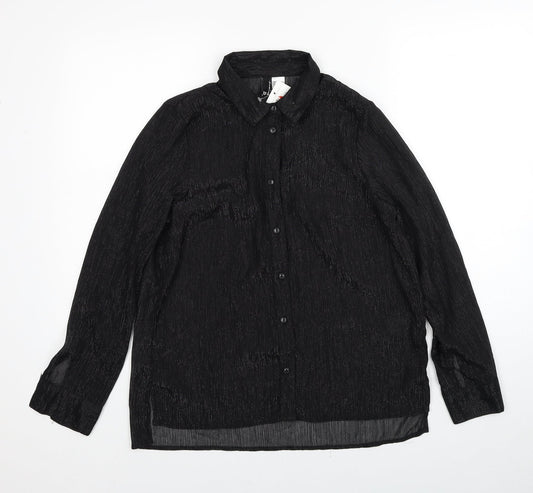 Divided by H&M Womens Black Geometric Polyester Basic Button-Up Size 12 V-Neck