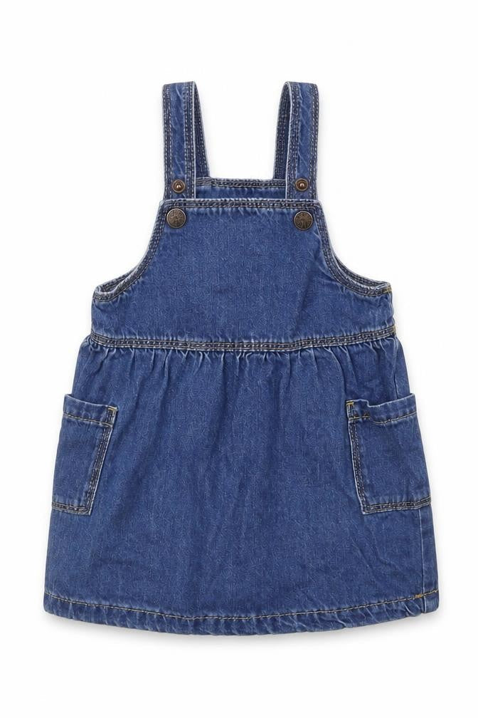 Marks & Spencer Girls Blue Cotton A-Line Size 3-6 Months Square Neck Button