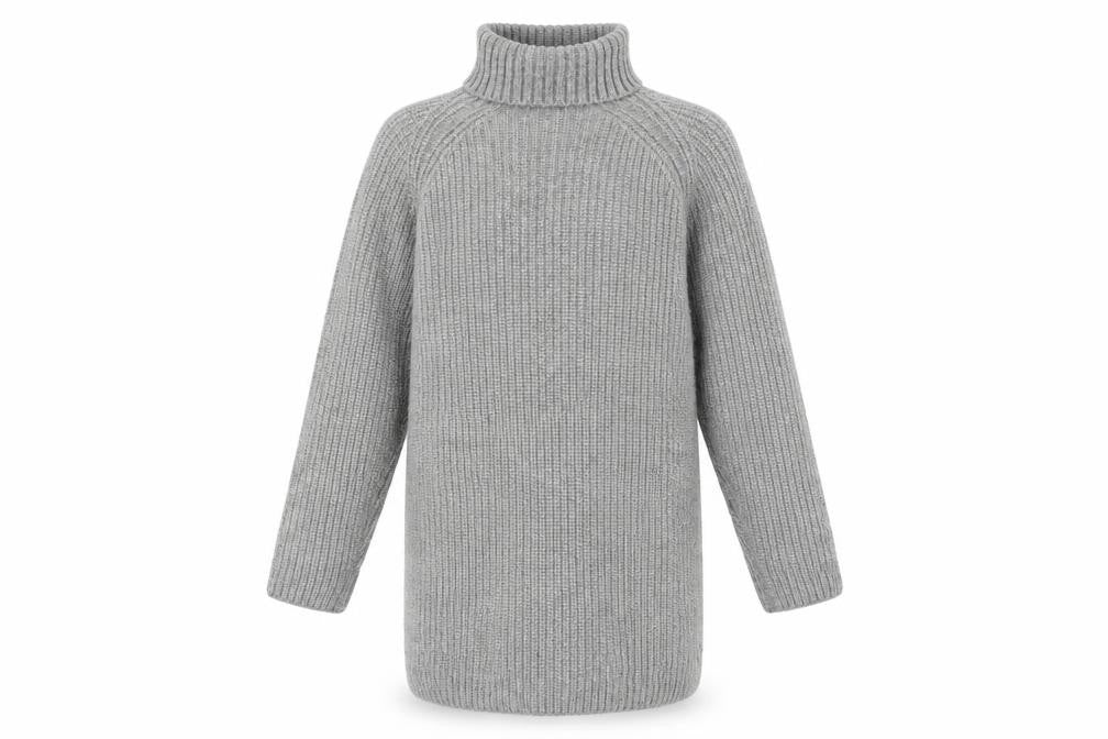 Marks & Spencer Girls Grey Polyester Jumper Dress Size 12-13 Years Roll Neck Pullover