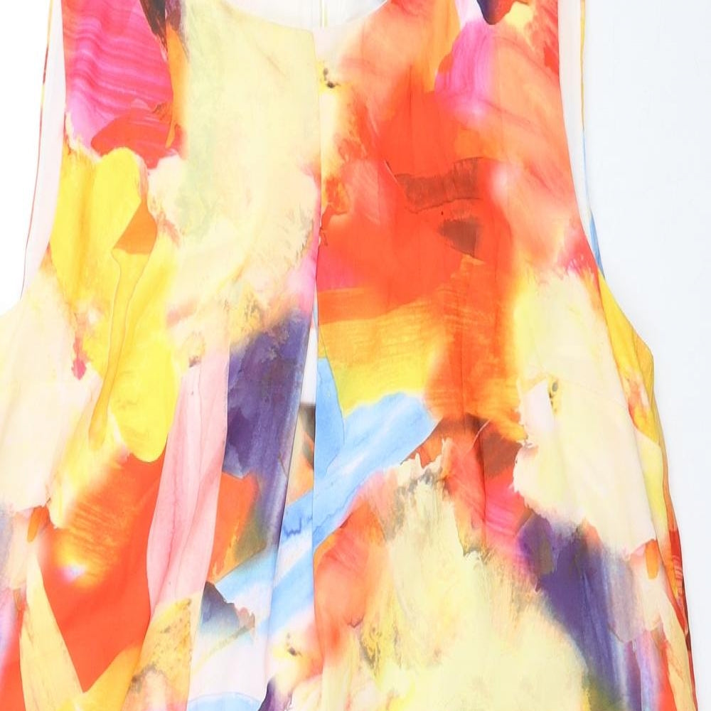 H&M Womens Multicoloured Geometric Polyester A-Line Size 12 Round Neck Zip