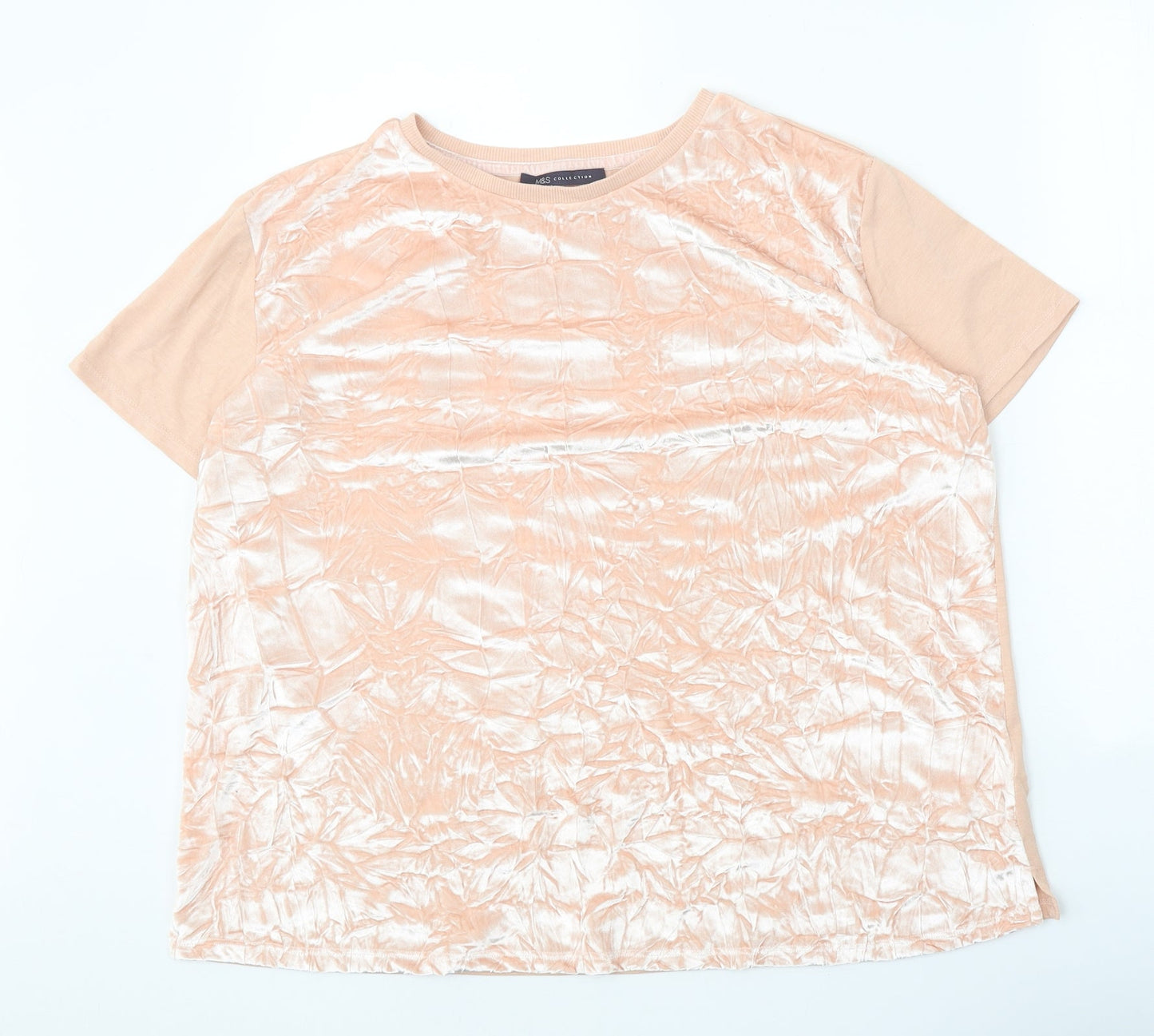 Marks and Spencer Womens Pink Polyester Basic T-Shirt Size 14 Round Neck