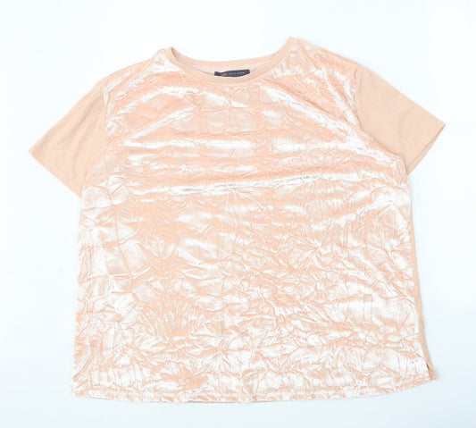 Marks and Spencer Womens Pink Polyester Basic T-Shirt Size 14 Round Neck