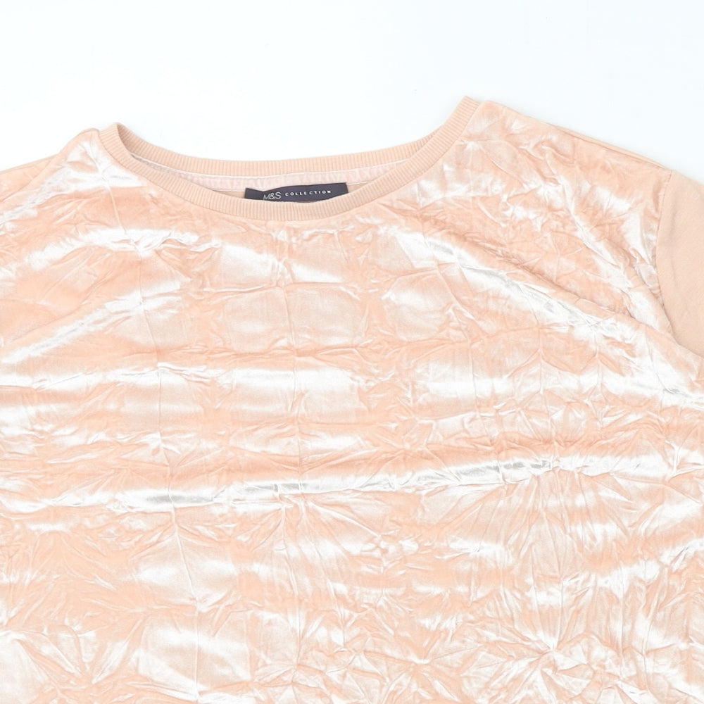 Marks and Spencer Womens Pink Polyester Basic T-Shirt Size 14 Round Neck