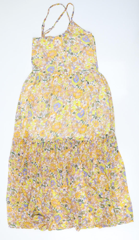 Violet Romance Womens Yellow Floral Polyester Maxi Size 6 V-Neck Pullover