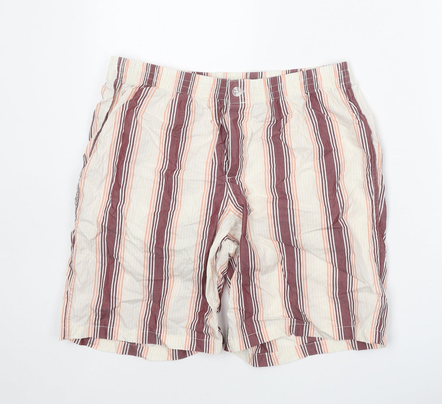 Preworn Womens Beige Striped Polyester Bermuda Shorts Size 30 in Regular Button