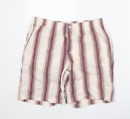 Preworn Womens Beige Striped Polyester Bermuda Shorts Size 30 in Regular Button