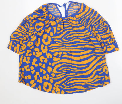 Next Womens Blue Geometric Viscose Basic Blouse Size 8 Round Neck