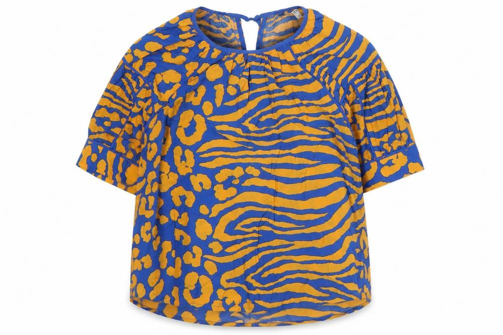 NEXT Womens Blue Geometric Viscose Basic Blouse Size 8 Round Neck
