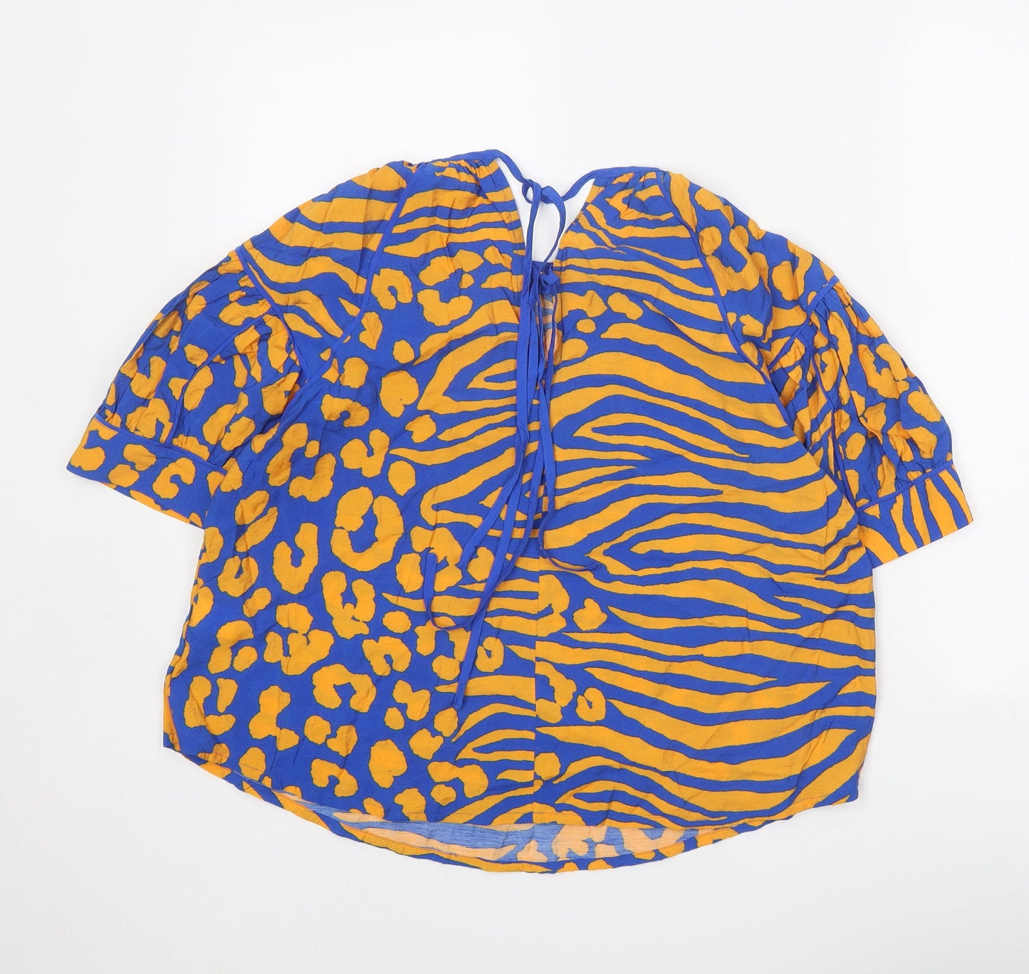 NEXT Womens Blue Geometric Viscose Basic Blouse Size 8 Round Neck