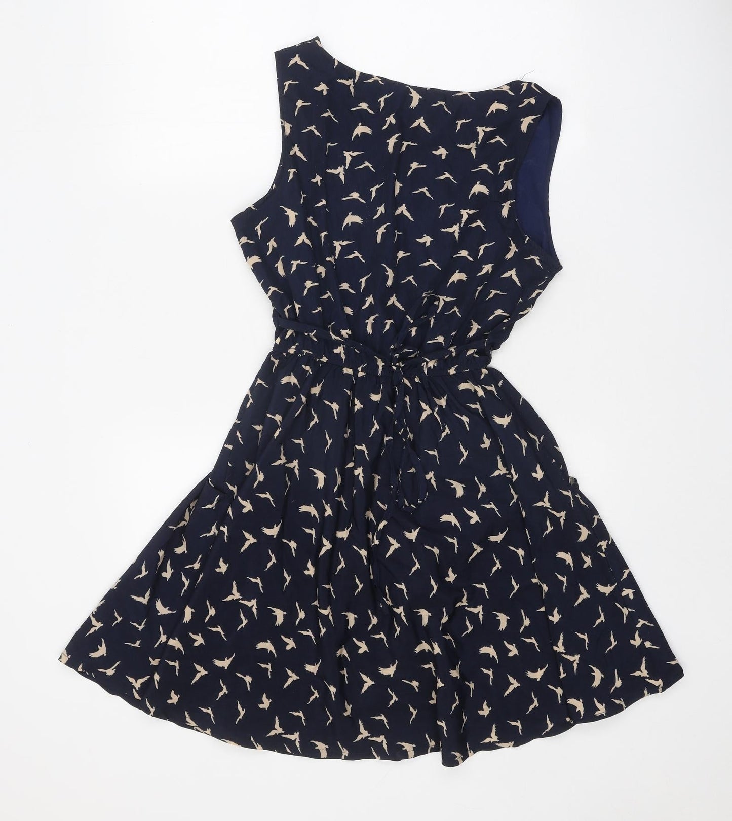 Portobello Womens Blue Geometric Polyester Fit & Flare Size M Scoop Neck Tie - Bird Pattern