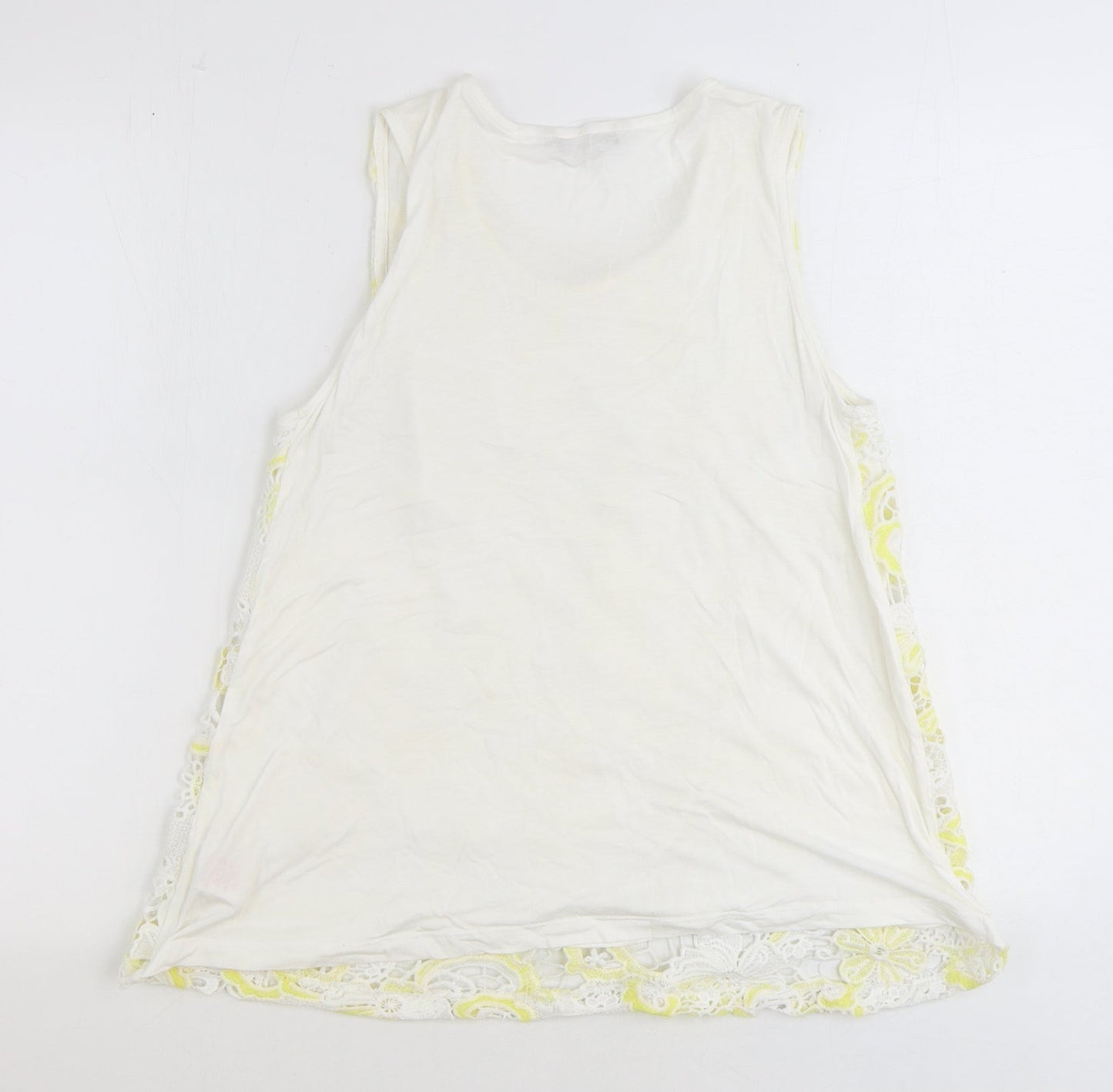Peacocks Womens Yellow Geometric Polyester Basic Tank Size 10 Round Neck - Broderie Anglaise