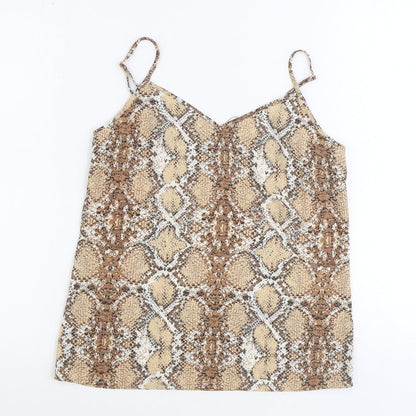 Marks & Spencer Womens Brown Geometric Polyester Basic Tank Size 8 V-Neck