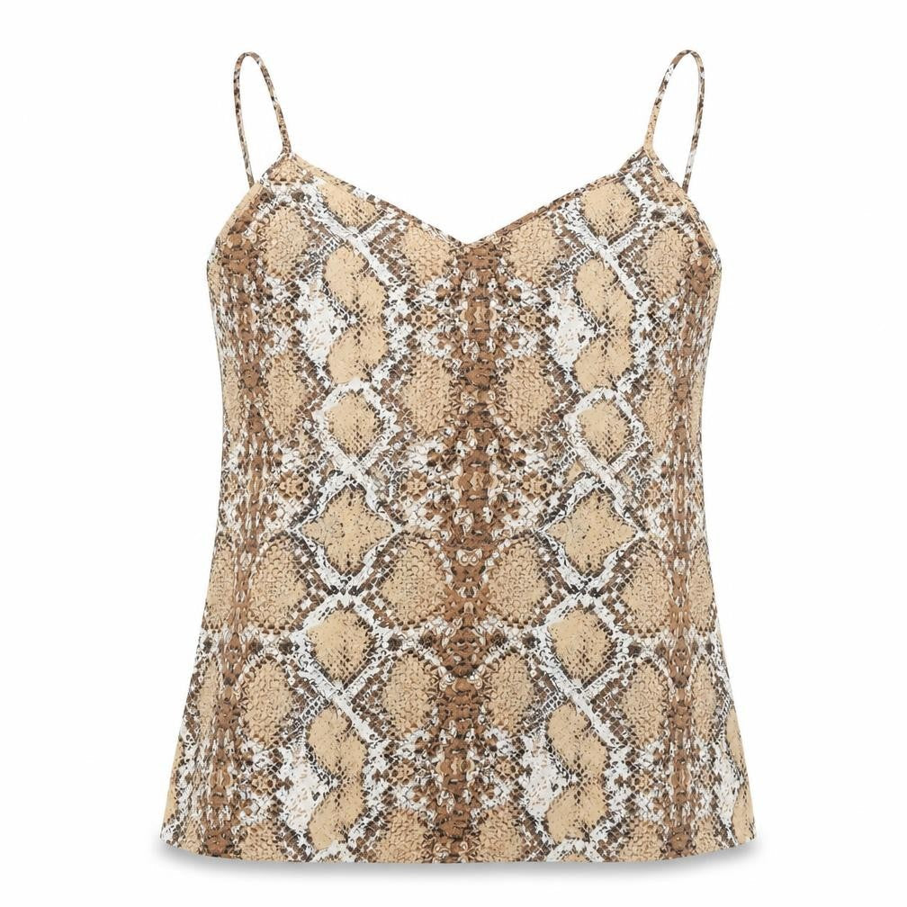 Marks & Spencer Womens Brown Geometric Polyester Basic Tank Size 8 V-Neck