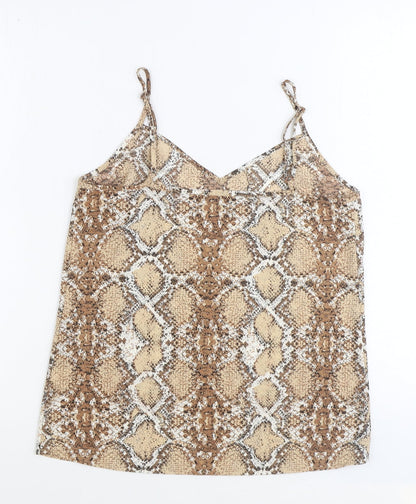Marks & Spencer Womens Brown Geometric Polyester Basic Tank Size 8 V-Neck