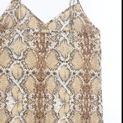 Marks & Spencer Womens Brown Geometric Polyester Basic Tank Size 8 V-Neck