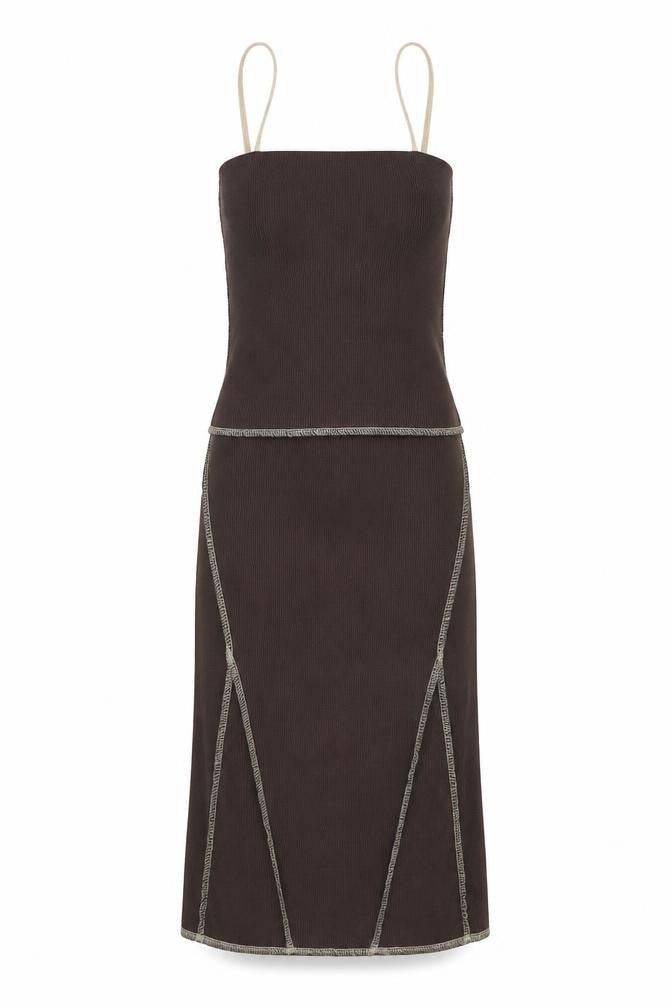 PRETTYLITTLETHING Womens Brown Polyester Bodycon Size 8 Square Neck Tie