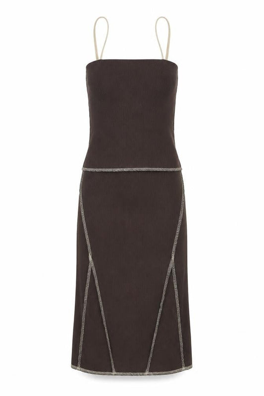 PRETTYLITTLETHING Womens Brown Polyester Bodycon Size 8 Square Neck Tie