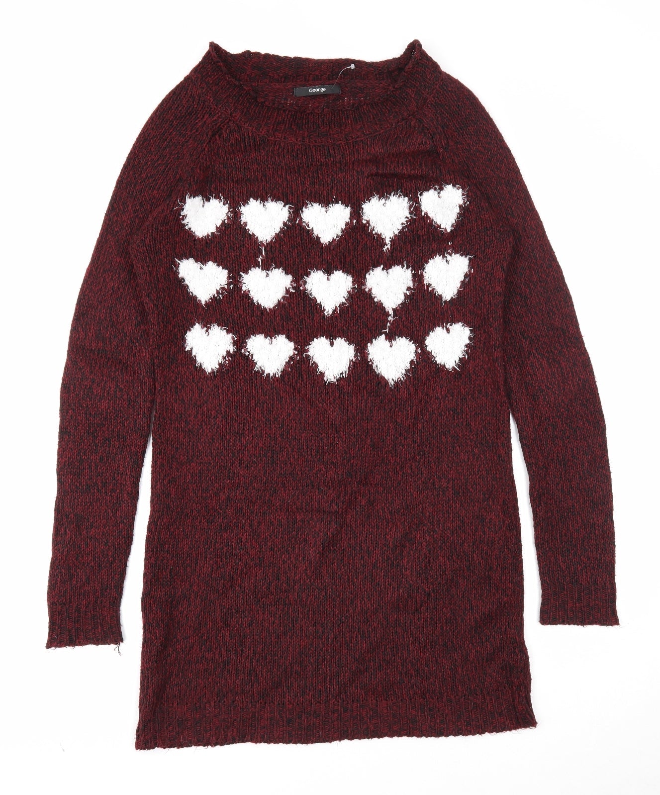 George Womens Purple Round Neck Acrylic Pullover Jumper Size 8 - Heart Print