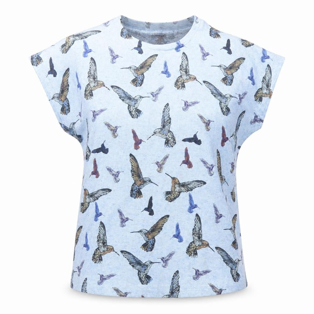 QED London Womens Blue Geometric Polyester Basic T-Shirt Size S Round Neck - Bird Pattern