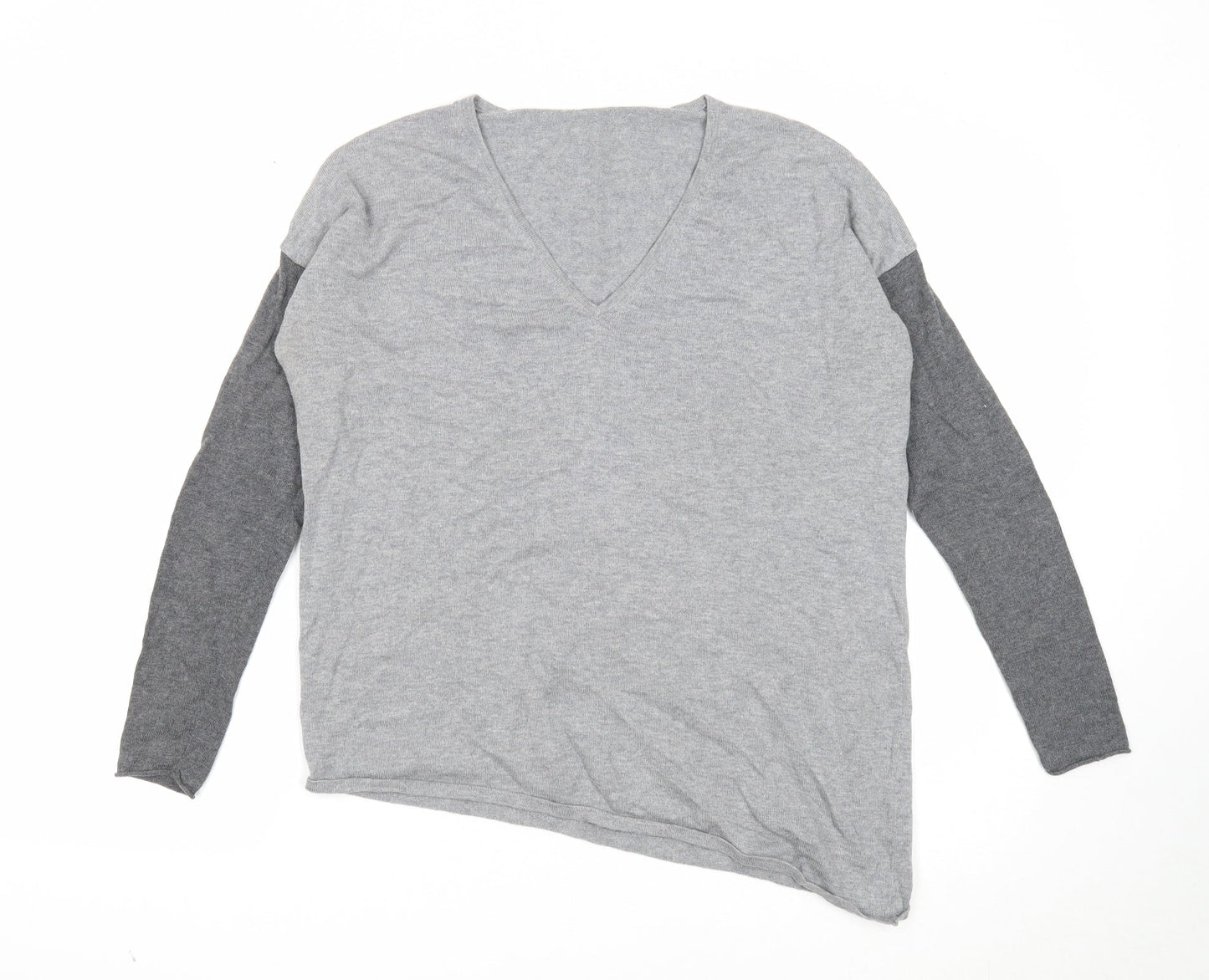 Preworn Womens Grey V-Neck Wool Pullover Jumper Size S