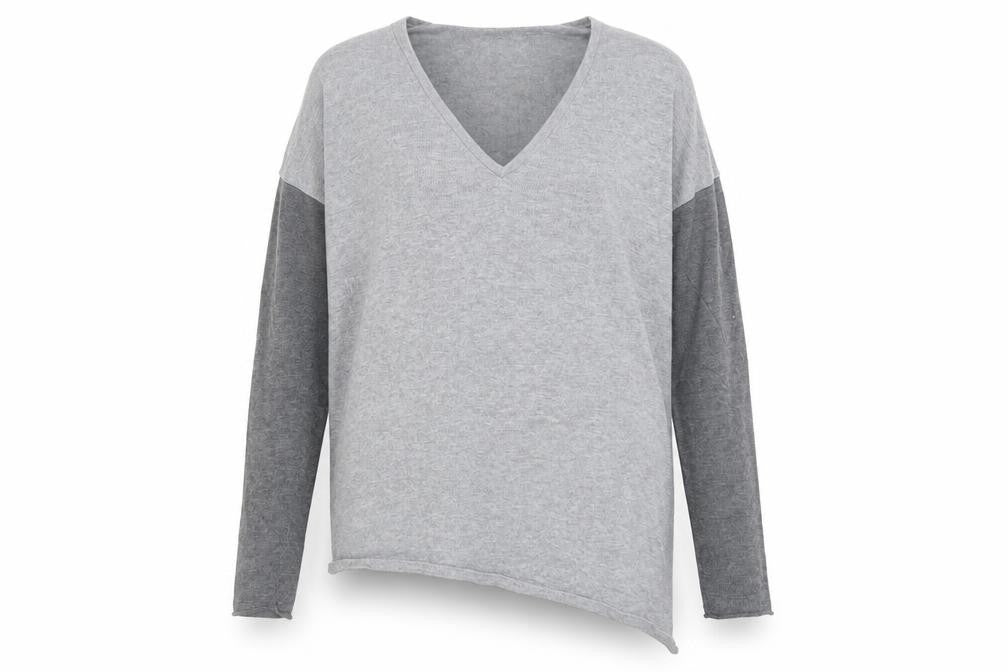 Preworn Womens Grey V-Neck Wool Pullover Jumper Size S