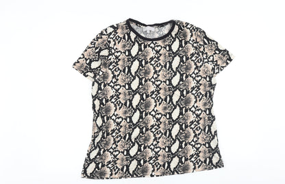 Red Herring Womens Brown Geometric 100% Cotton Basic Blouse Size 20 Round Neck