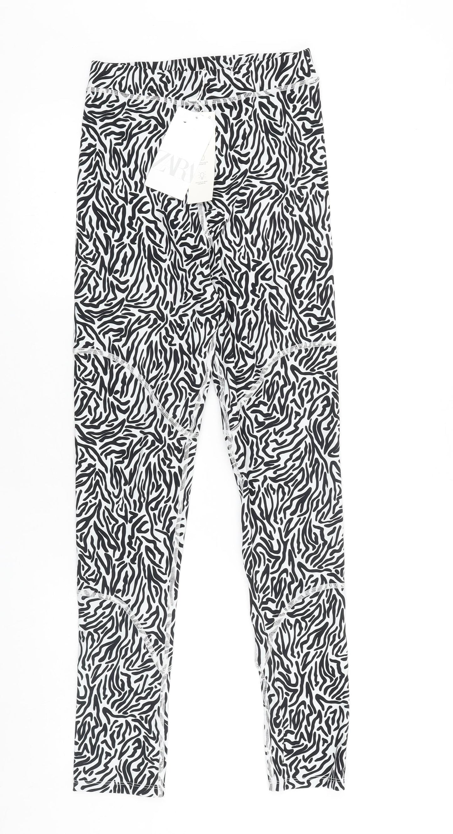 Zara Womens Black Animal Print Polyester Jogger Leggings Size S L27 in