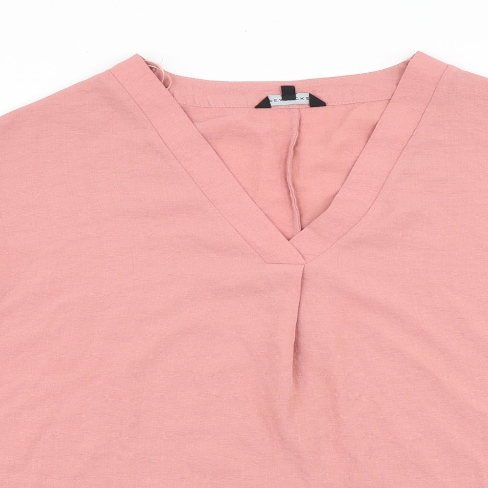 Peacocks Womens Pink Polyester Basic Blouse Size 14 V-Neck