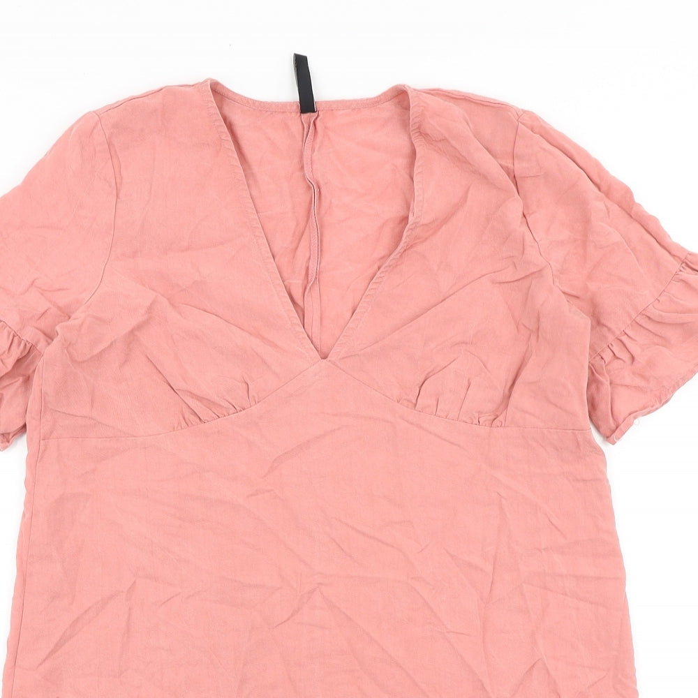 TRF Womens Pink 100% Cotton A-Line Size L V-Neck Pullover