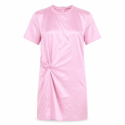 Zara Womens Pink Polyester T-Shirt Dress Size XS Round Neck Zip - Knot Front
