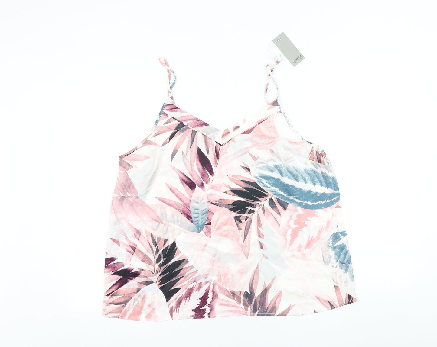 JEFF&CO Womens Pink Geometric Polyester Basic Tank Size 14 V-Neck
