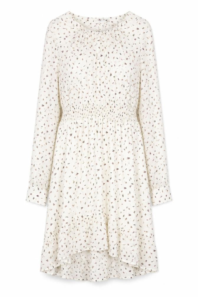 Misskoo Womens White Geometric Polyester A-Line Size S V-Neck Button