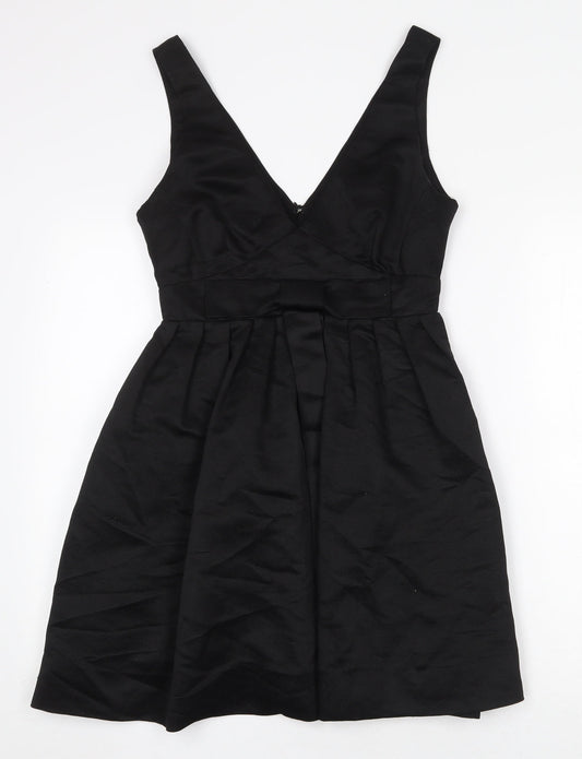 Warehouse Womens Black Polyester Fit & Flare Size 10 V-Neck Zip
