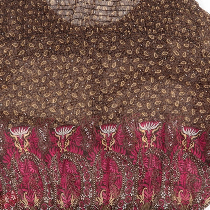 Ribbon Womens Beige Geometric Polyester Basic Blouse Size 10 Round Neck