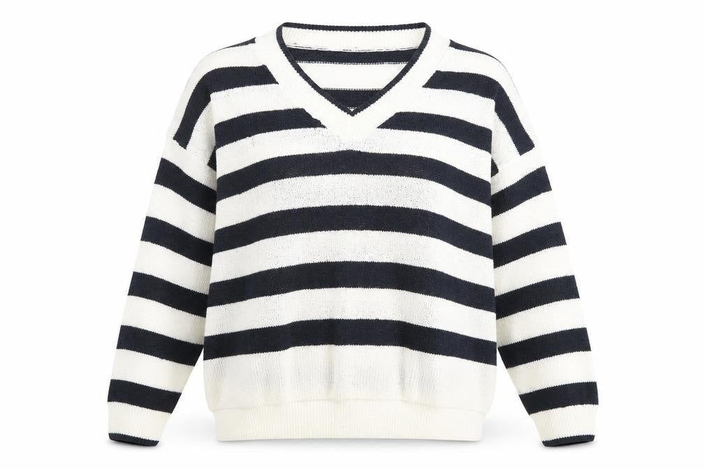 Primark Womens White V-Neck Striped Acrylic Pullover Jumper Size M