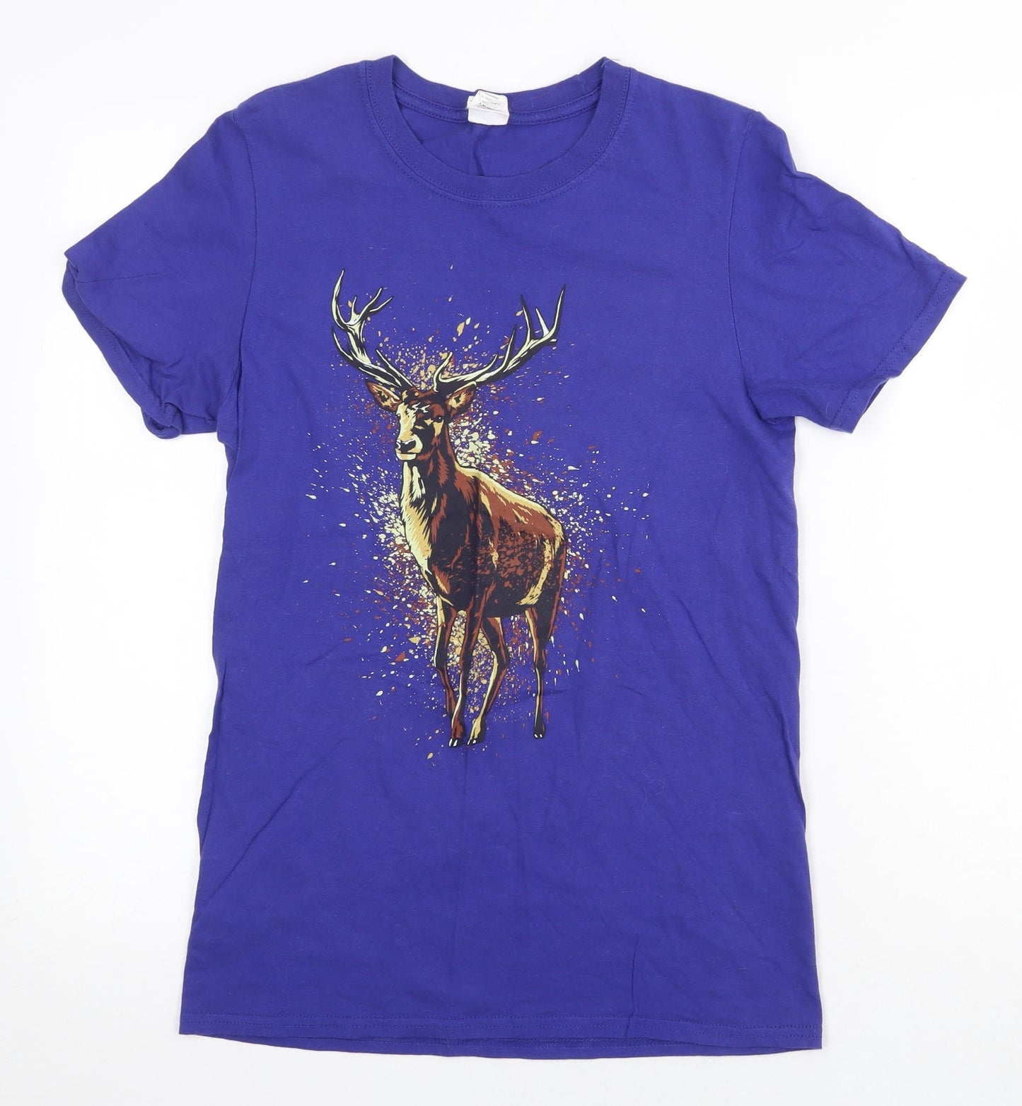 Gildan Womens Purple 100% Cotton Basic T-Shirt Size S Round Neck