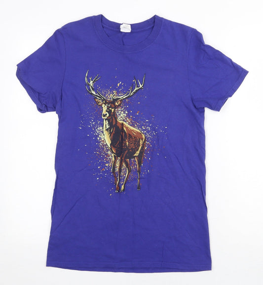 Gildan Womens Purple 100% Cotton Basic T-Shirt Size S Round Neck