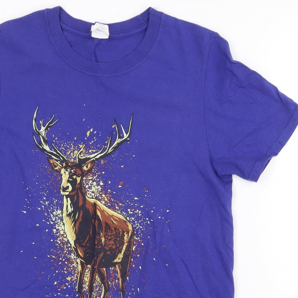 Gildan Womens Purple 100% Cotton Basic T-Shirt Size S Round Neck