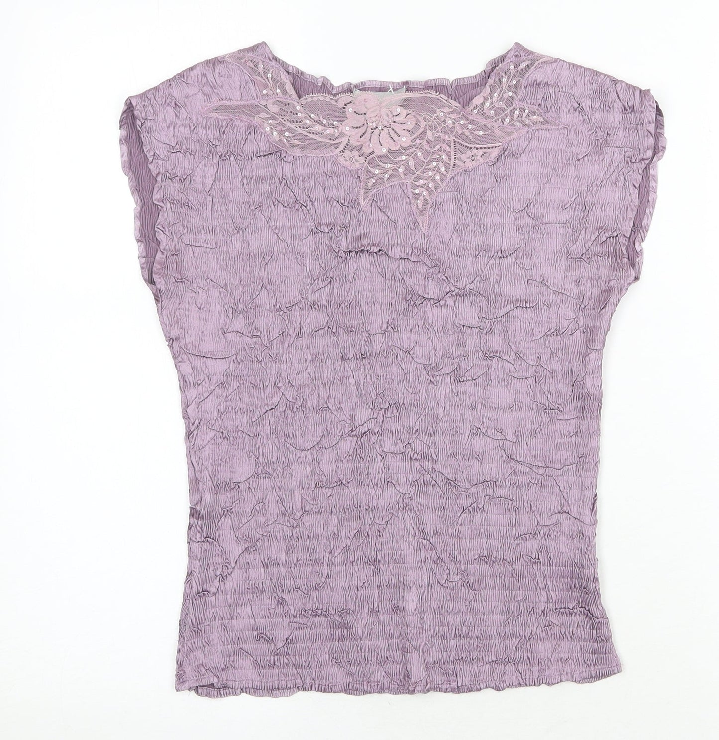 JFW Womens Purple Geometric Polyester Basic Blouse Size M Round Neck