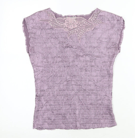 JFW Womens Purple Geometric Polyester Basic Blouse Size M Round Neck